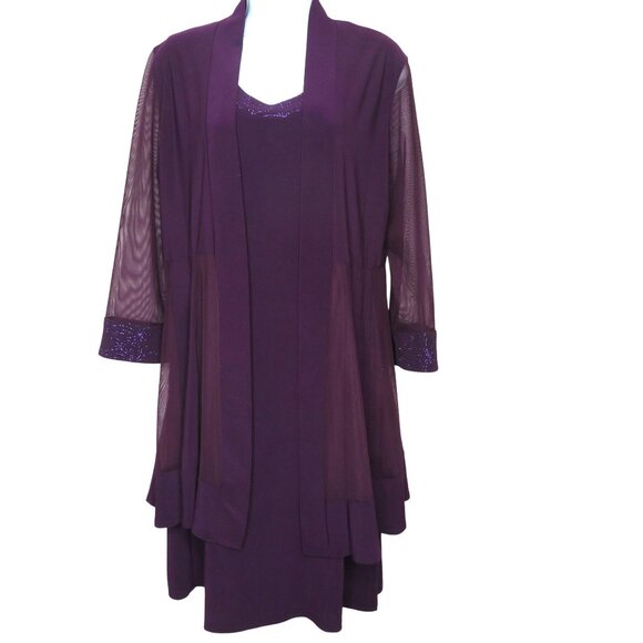 R&M Richards Dress Jacket S Plum Purple Shimmer Sheer Cruise Wedding Party - Picture 11 of 16